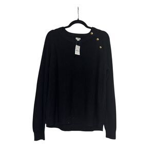 J. Crew NWT Black Ribbed Sweater Gold Button Shoulder